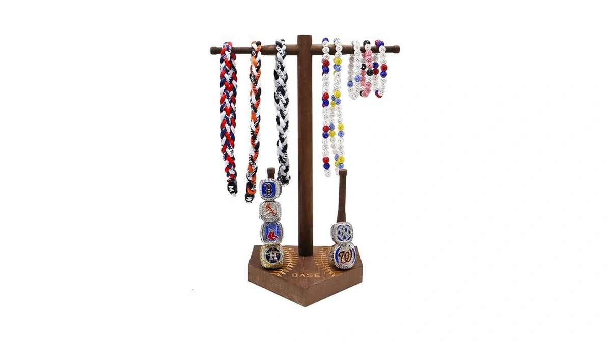 Wooden Baseball Or Softball Drip Necklace Organizer Holder, Championship Ring