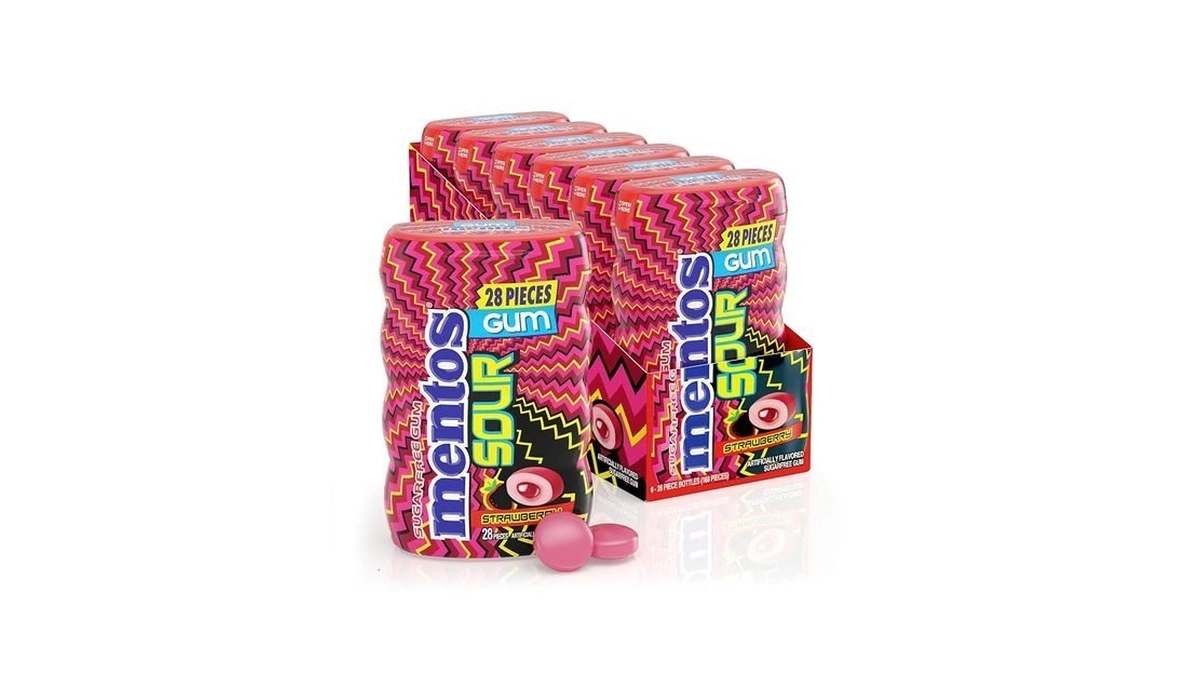 Mentos Sour Sugar-free Chewing Gum With Xylitol, Sour Strawberry Flavored,