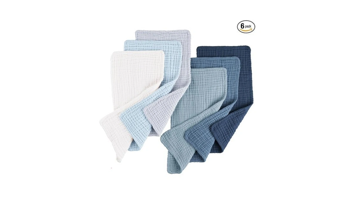 Konssy Muslin Baby Burp Cloths 6 Pack, Soft Absorbent 100%