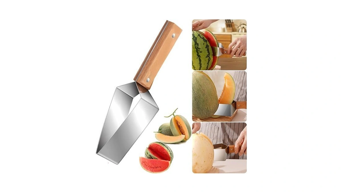 Triangle Watermelon Cutter, Stainless Steel With Wooden Handle - Melon