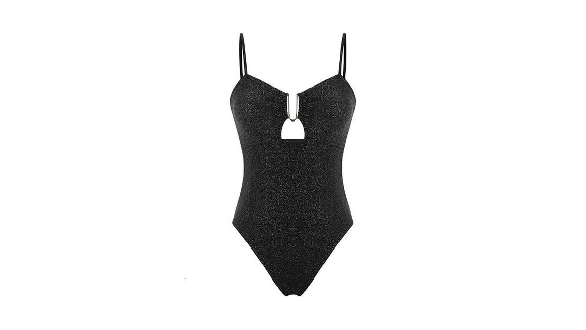 Zaful Women's Metallic Shiny One Piece Swimsuit Shimmer Tie Back