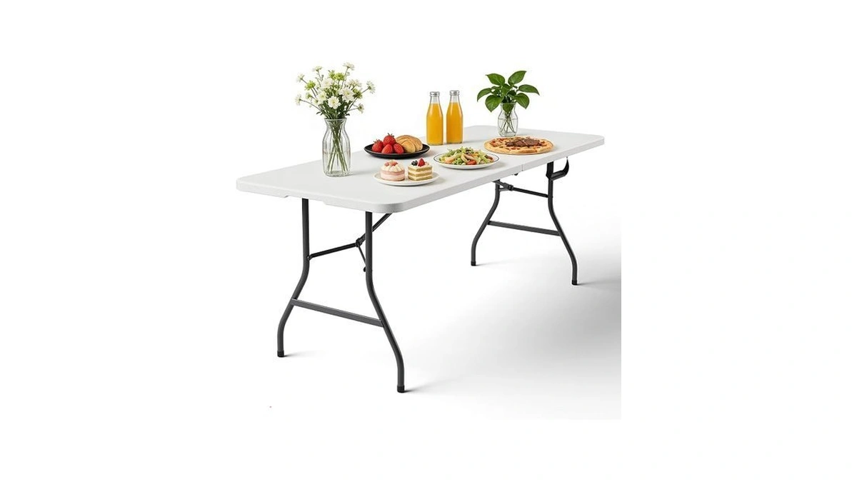 Furniedge 6ft Folding Table With Handle, Heavy Duty Plastic Table,