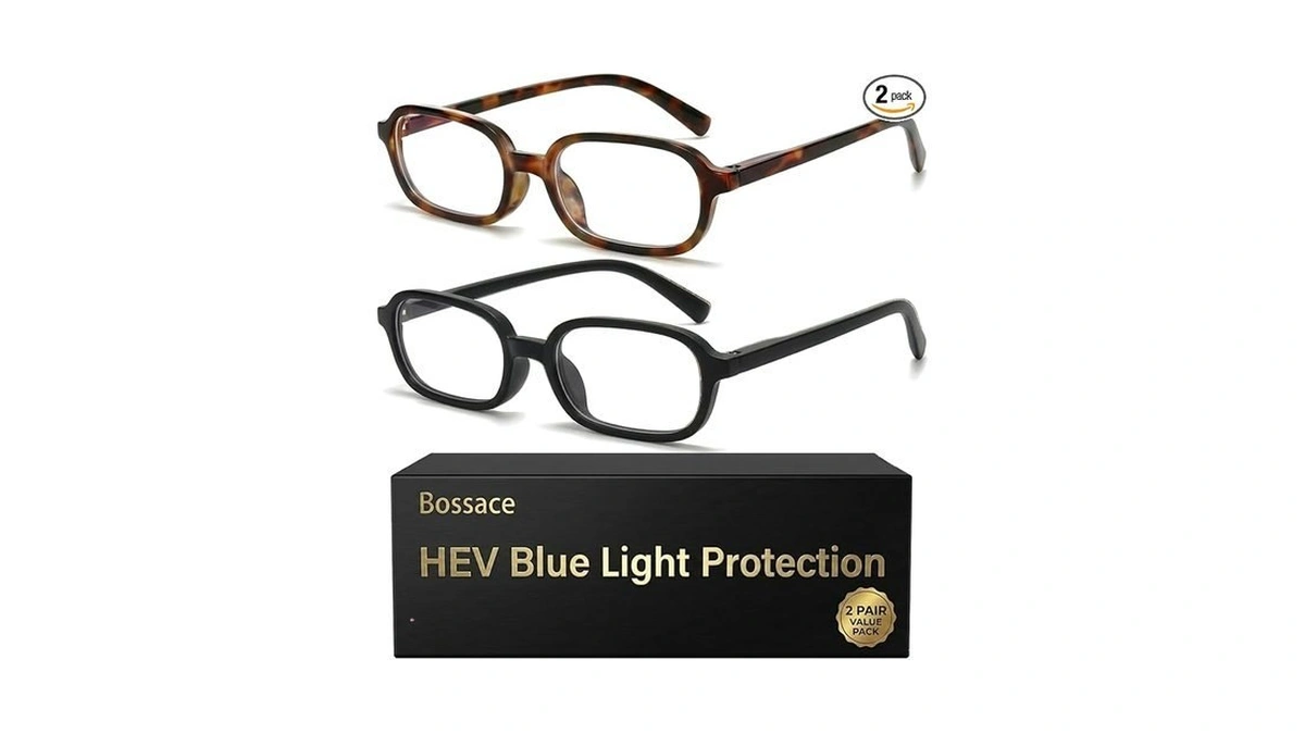 Bossace 2 Pack Rectangle Blue Light Glasses For Women, Lightweight