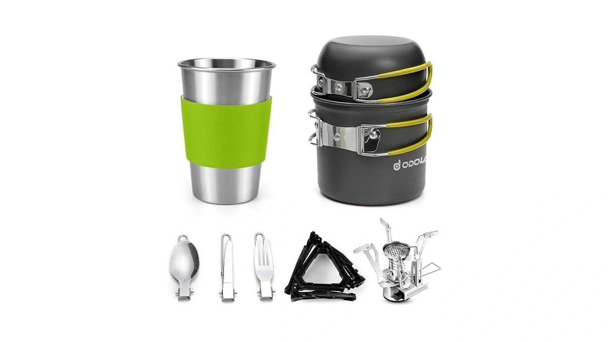 Odoland Camping Cookware Stove Carabiner Canister Stand Tripod And Stainless