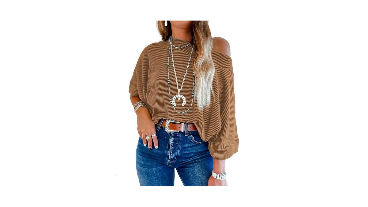Evaless 3/4 Length Sleeve Womens Tops Casual Boat Neck Batwing