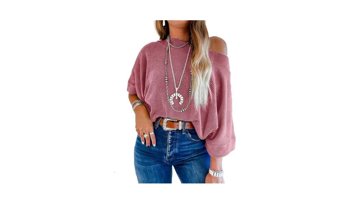 Evaless 3/4 Length Sleeve Womens Tops Casual Boat Neck Batwing
