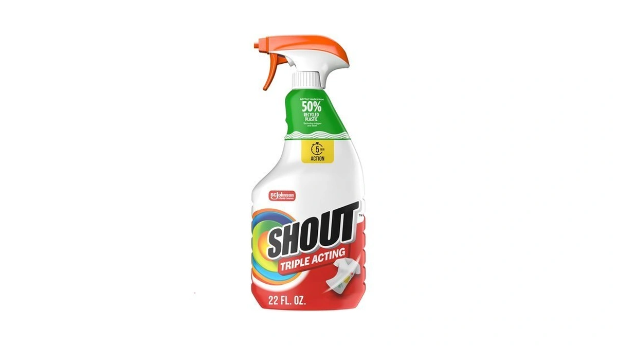 Shout Active Enzyme Laundry Stain Remover Spray, Triple-acting Formula Clings,