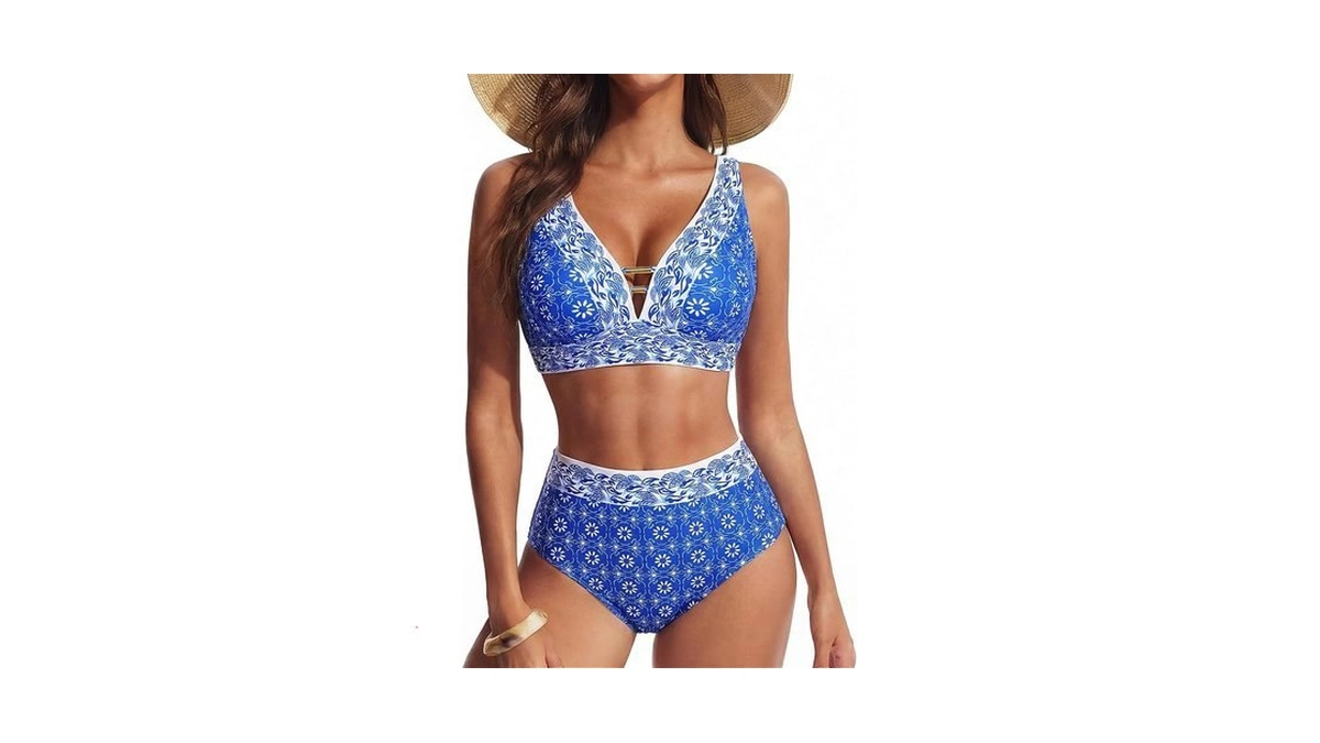 Hanna Nikole Womens High Waisted Bikini Sets Floral Print Bathing
