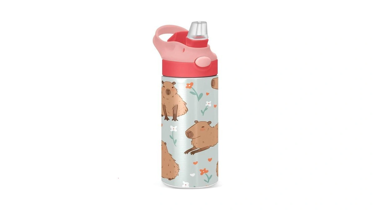 Digtia Cartoon Capybara Kawaii Insulated Water Bottle With Straw Handle