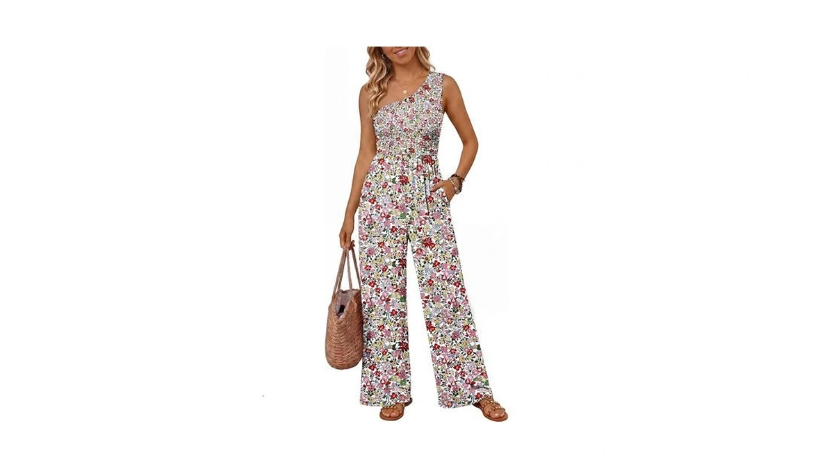 Lillusory Women's Floral Jumpsuit Off Shoulder Wide Leg Boho Romper,