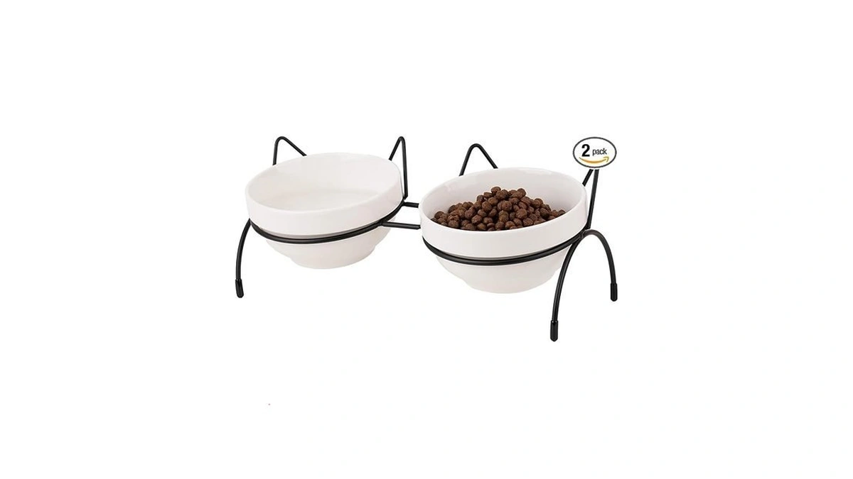 2pcs Ceramic Cat Bowl Raised Bowls For Indoor Cats, Elevated