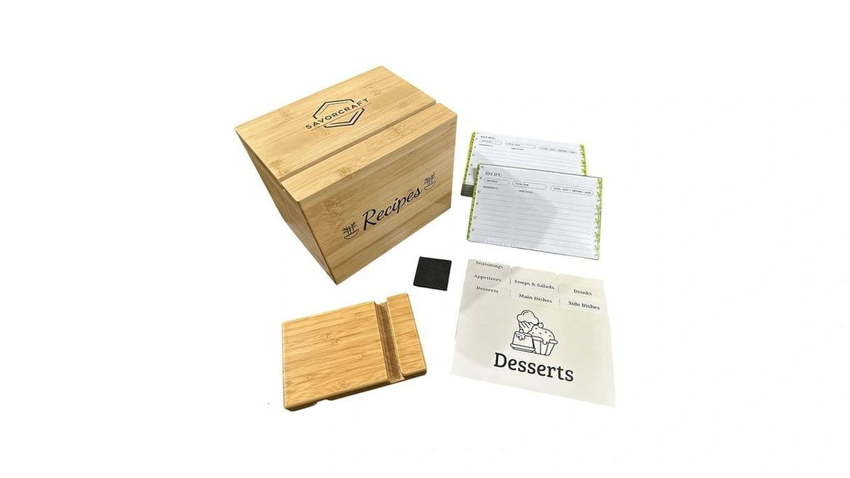 Savorcraft Recipe Box With Cards And Dividers – Bamboo Recipe