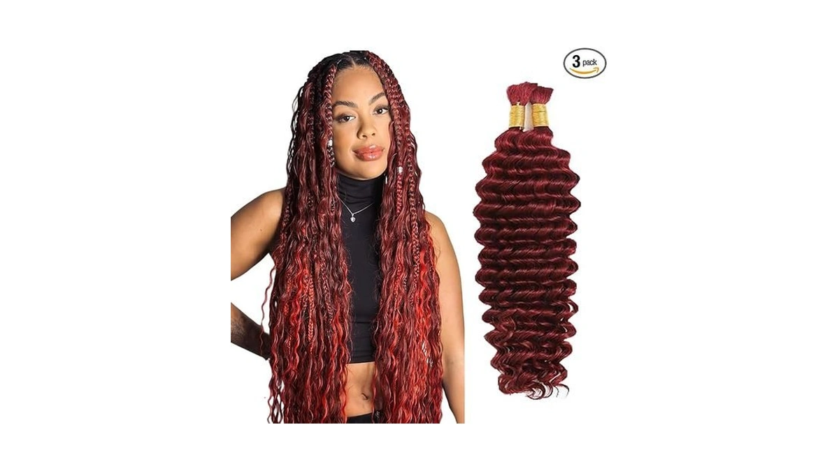 #99j Burgundy Human Braiding Hair Deep Wave Bulk 12 12