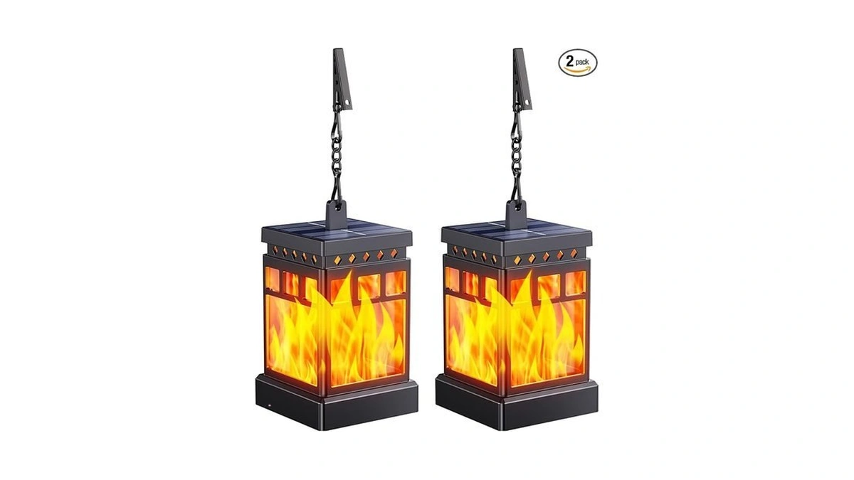 Kooper Hanging Solar Lanterns Outdoor Waterproof, 2pcs Flickering Flame Hanging