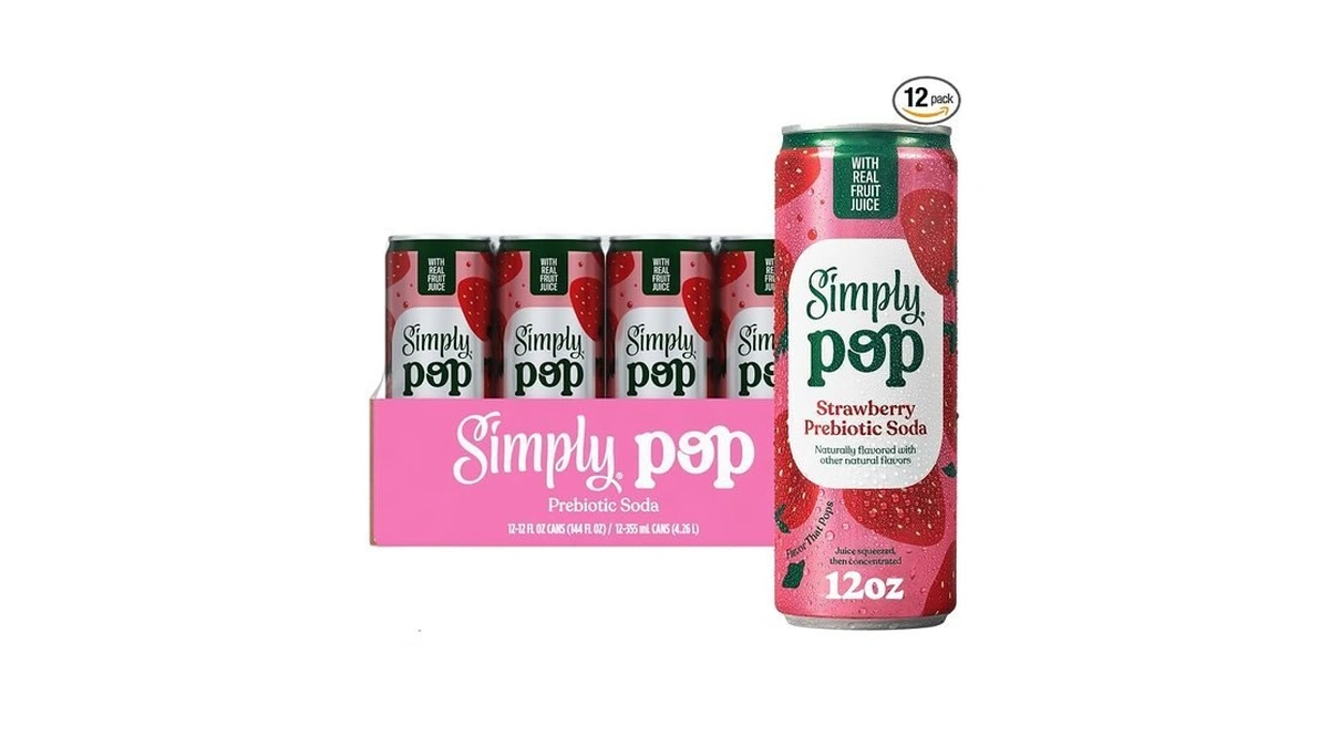 Simply Pop Prebiotic Soda Strawberry Cans, 12 Fl Oz, 12
