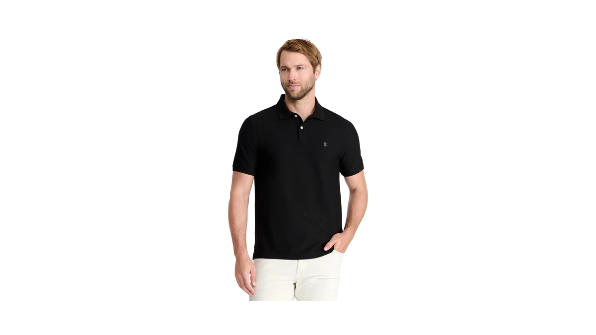 Izod Men's Advantage Performance Short-sleeve Polo Shirt, Black, Large