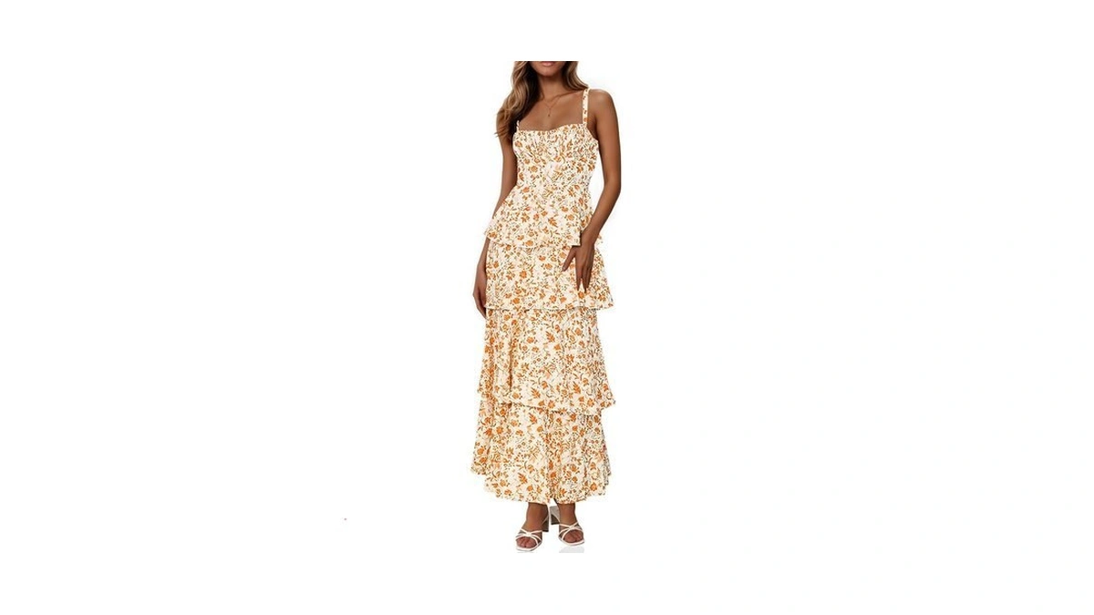 Wenrine Womens Summer Floral Maxi Dress Sleeveless Spaghetti Strap Tie