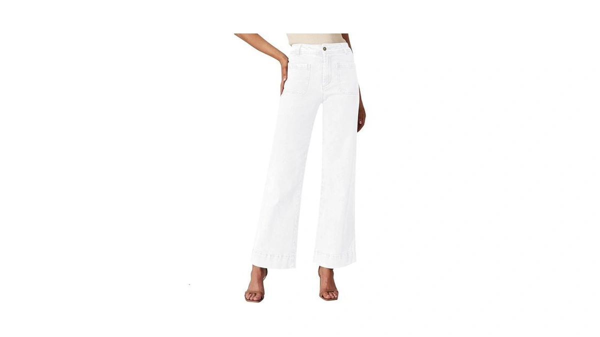 Yewfirm Wide Leg White Jeans Woman High Waisted Jeans Stretch