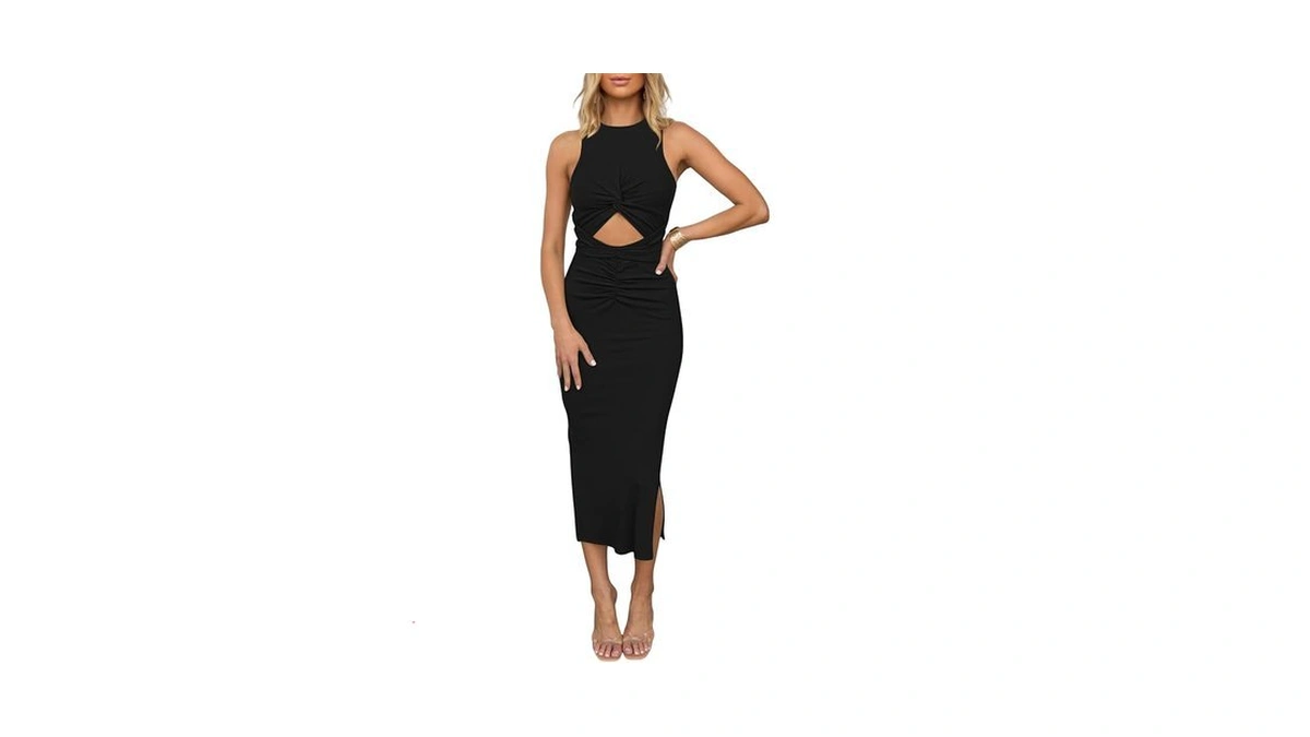 Huusa Women's Autumn Crisscross Sleeveless Spring Midi Dress Elegant Sexy
