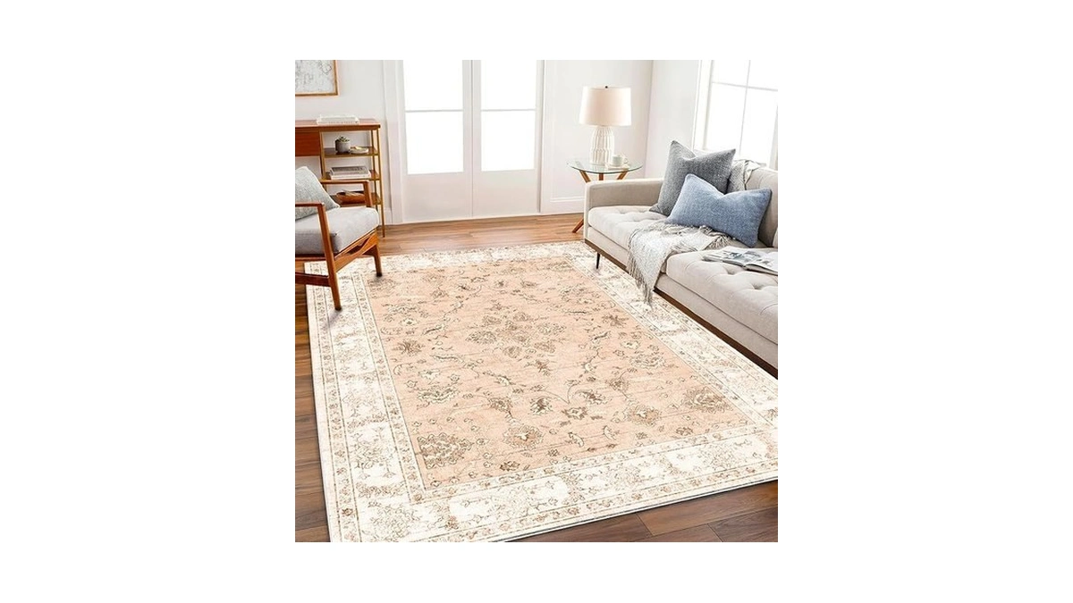 Champlant 4x6 Vintage Washable Thin Area Rug Tangerine Traditional Floor