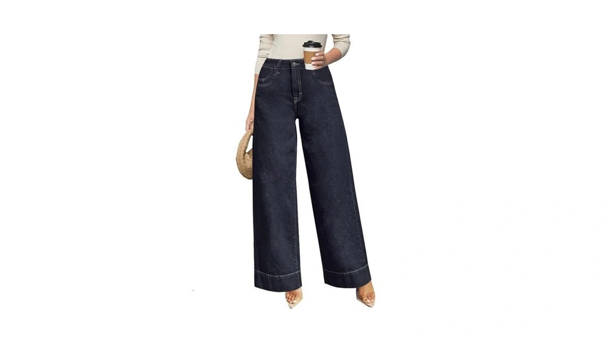 Women's Wide Leg Jeans With Straight Leg Fit - High