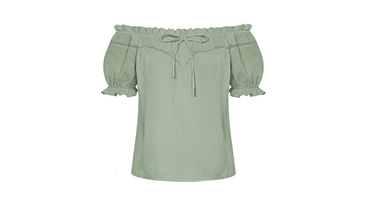 Peasant Blouse For Women Off Shoulder Puff Sleeve Cotton Loose
