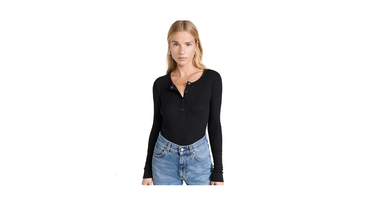 Splendid Women's Thermal Forever Henley Top, Black, L