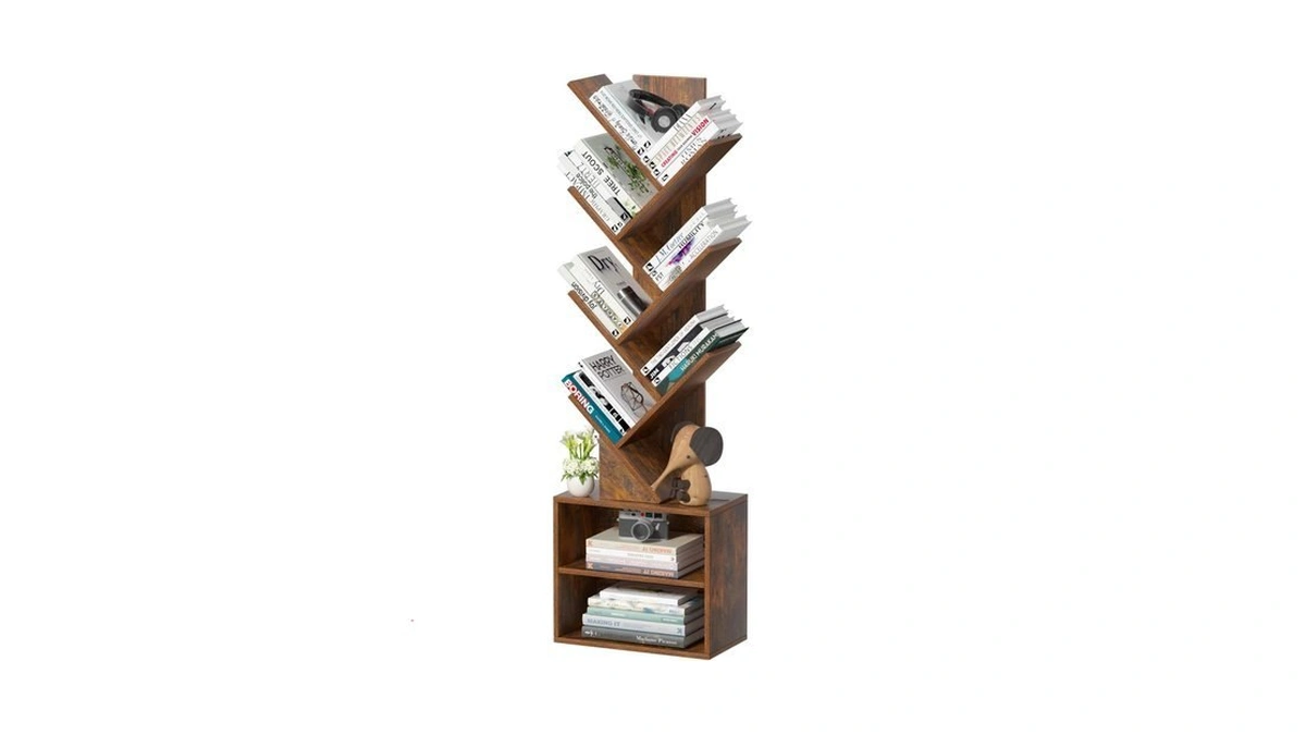 Sheepam 10 Tier Tree Bookshelf,floor Standing Wood Tall Bookcase For