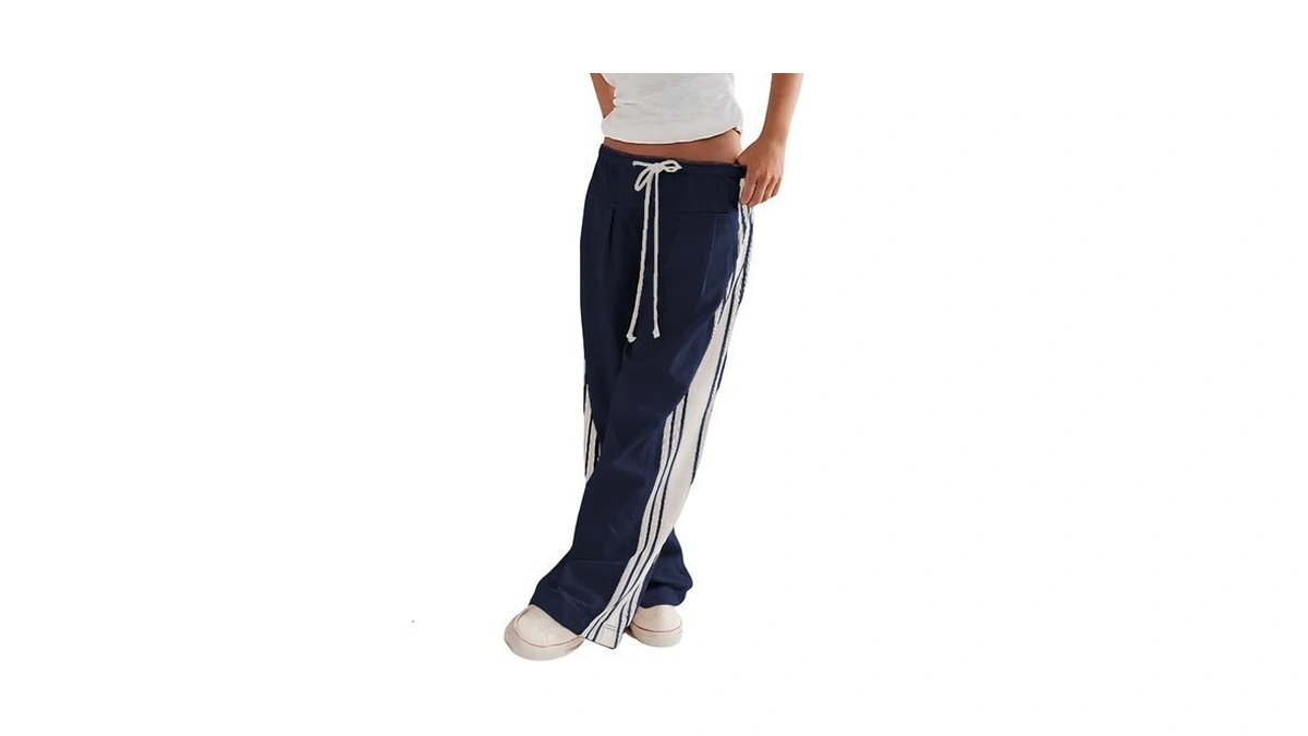 Bankeng Womens Side Striped Pants Wide Leg Drawstring High Waist