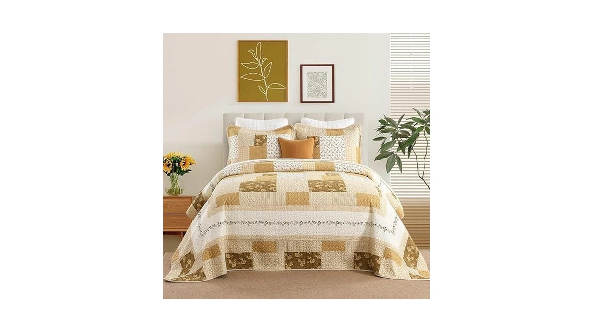 Quiltmuse Farmhouse Bedspread King Size 120"x120" - 100% Cotton Lightweight