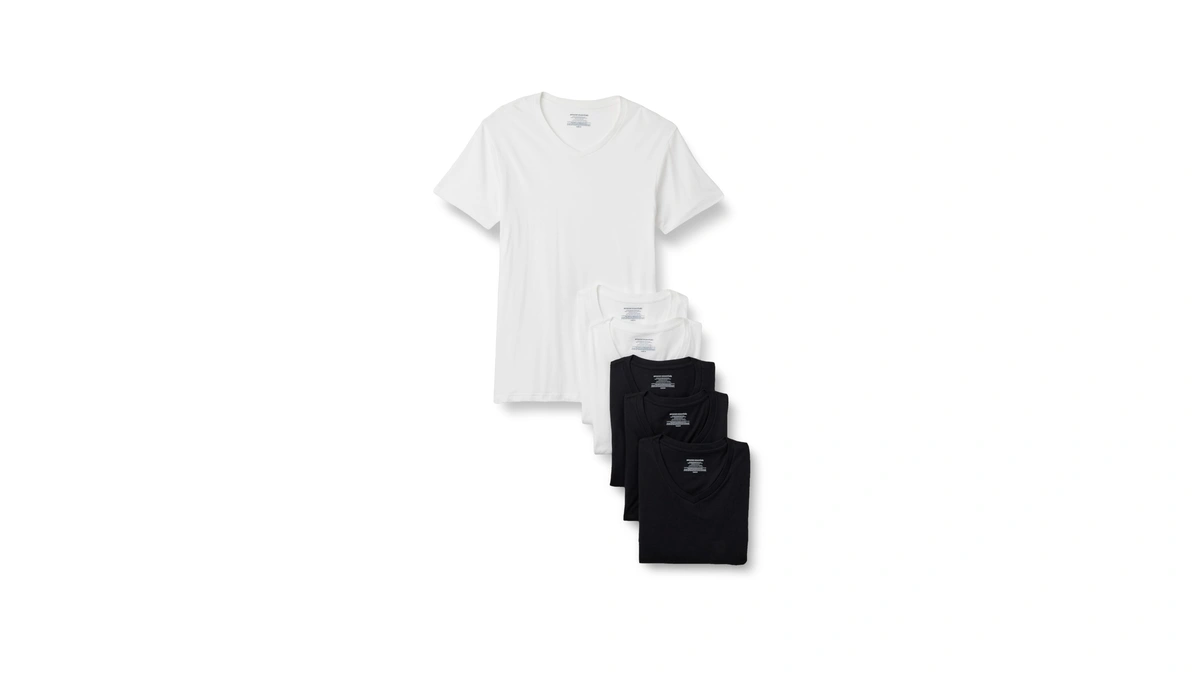 Amazon Essentials Men's Slim Fit V-neck Undershirt, Breathable Cotton, Pack