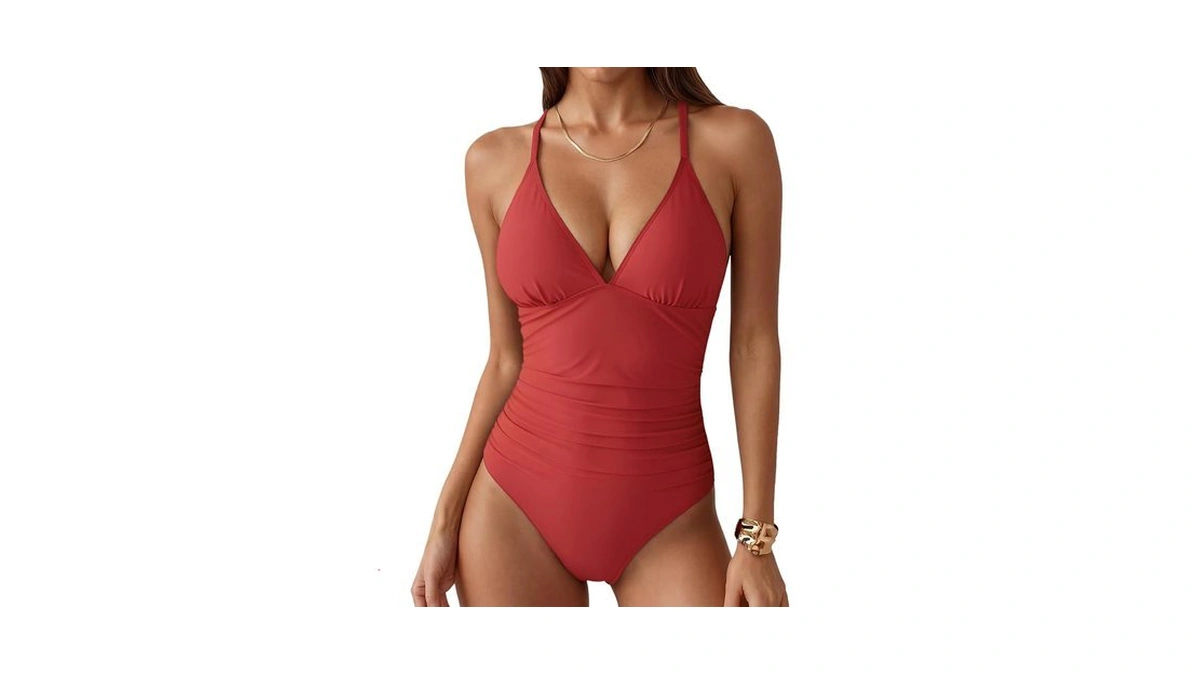 Vividharbor Women's V Neck One Piece Swimsuit Tummy Control Adjustable