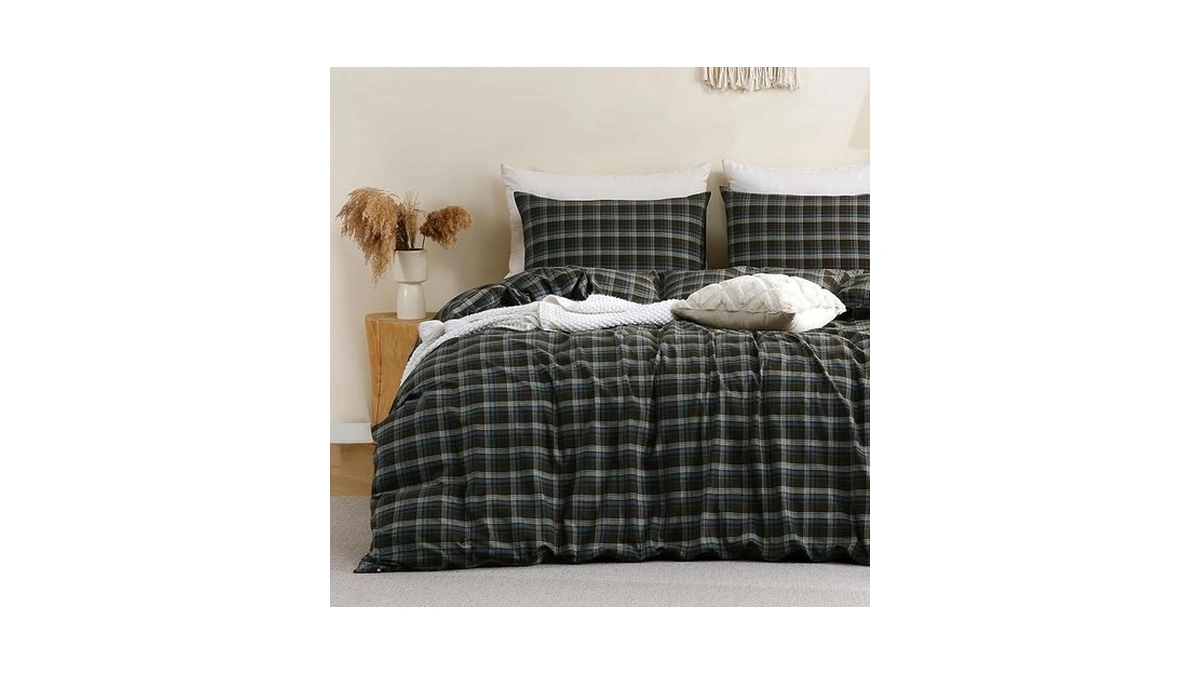 Tocomoa Buffalo Plaid Duvet Cover Set 100% Washed Cotton Like