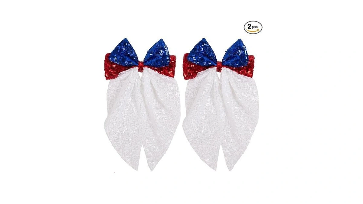 4th Of July Sequin Hair Bows For Women, Patriotic Red