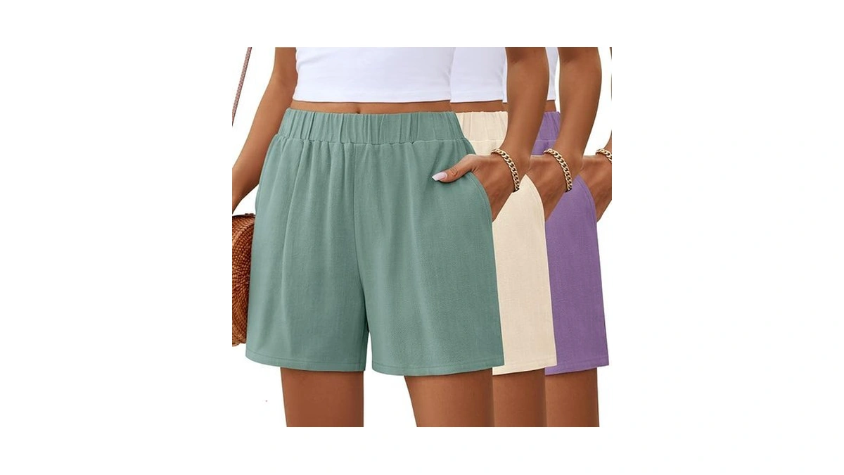 Ficerd 3 Pack Women's Casual Linen Shorts,pleated High Waist Wide