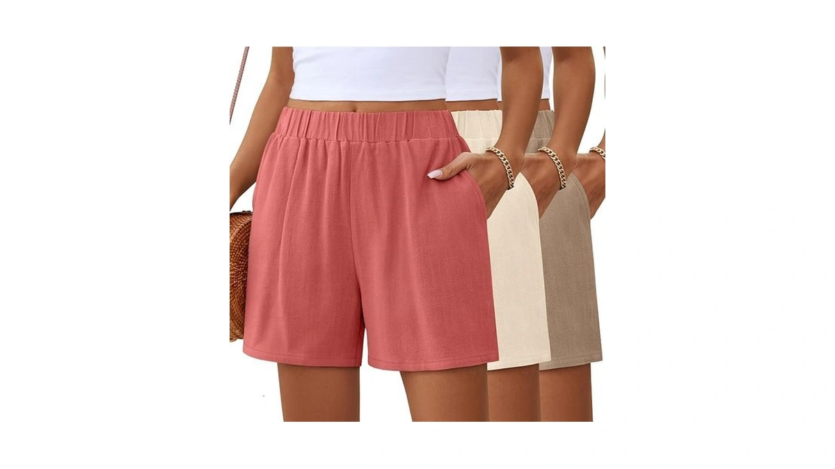 Ficerd 3 Pack Women's Casual Linen Shorts,pleated High Waist Wide