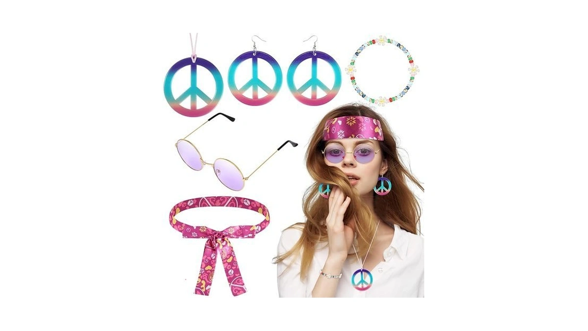 Batiyeer 6 Pcs Hippie Accessories For Women, Boho Peace Sign
