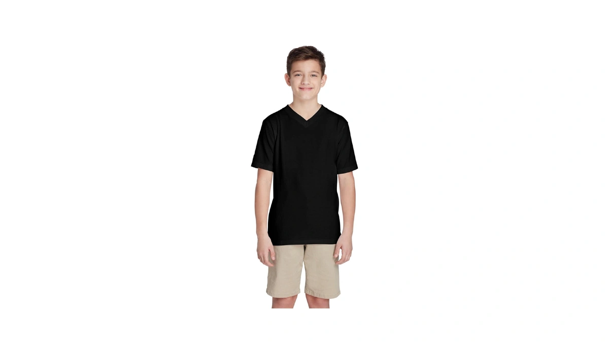 French Toast Boys' Short Sleeve V-neck T-shirt, Black, 10-12