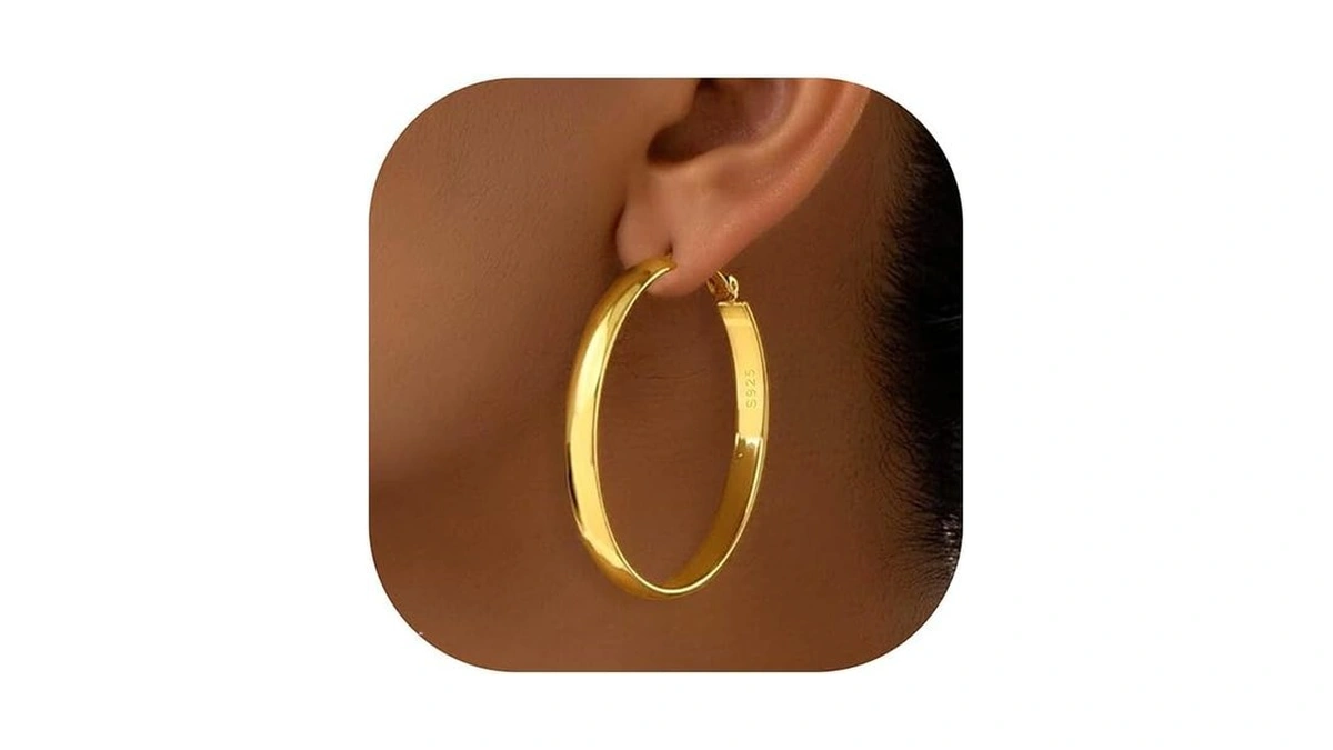 Dhzjtsl 5mm Wide Gold Hoop Earrings For Women, 14k Gold
