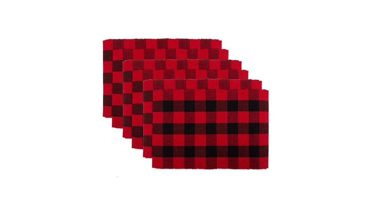 Dii Buffalo Check Collection, Classic Farmhouse Placemat Set, 13x19, Red