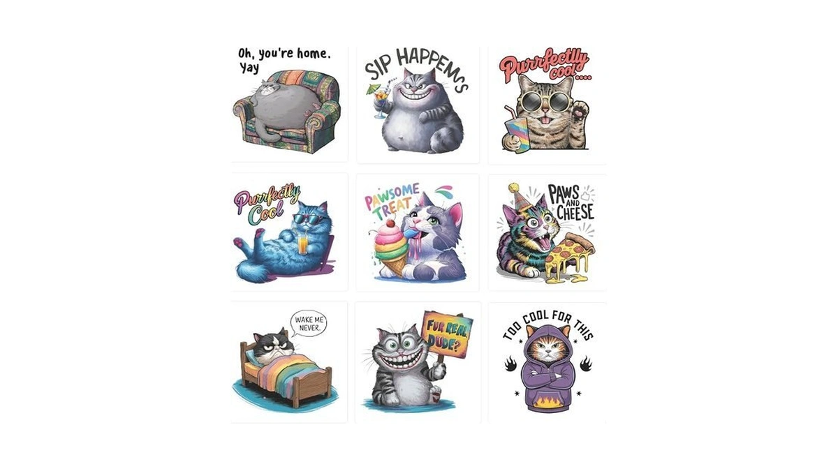 9pcs Cat Sarcastic Quotes Iron On Decals Heat Transfer Vinyl