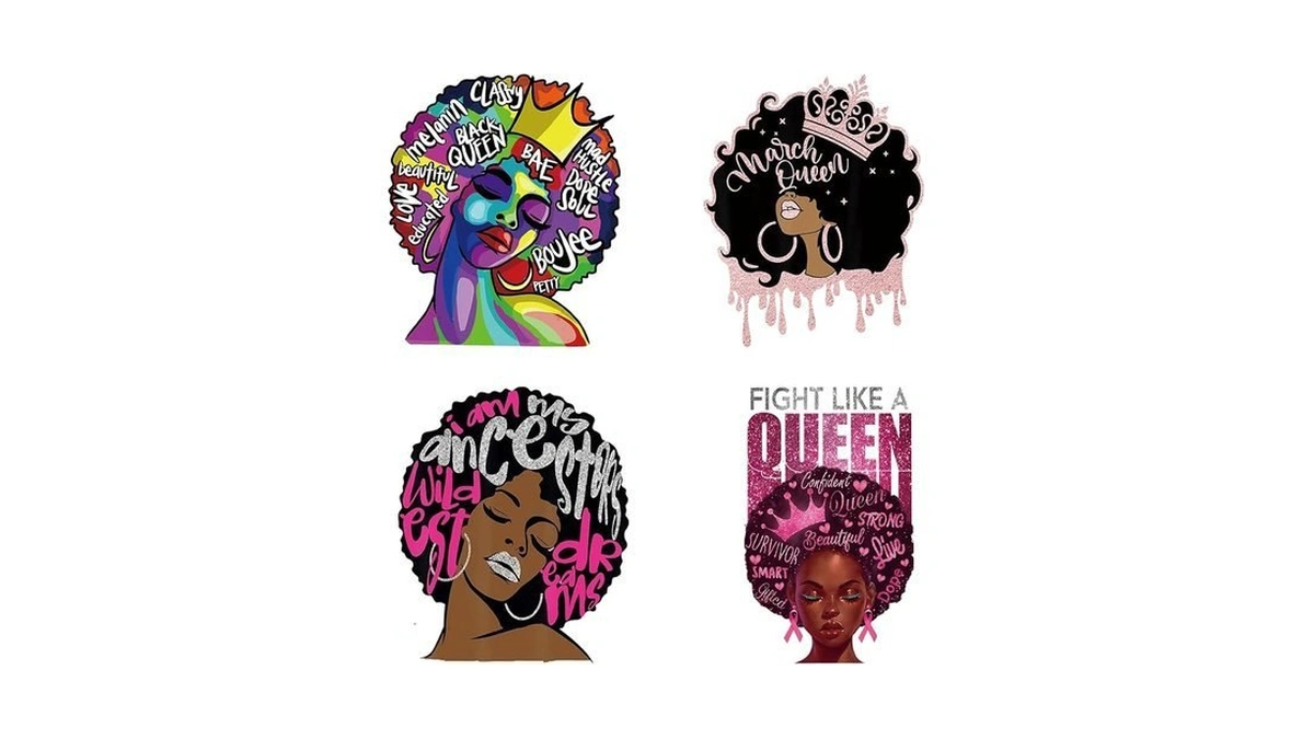 4pcs Black Women Iron On Decals For Clothing Black Queen