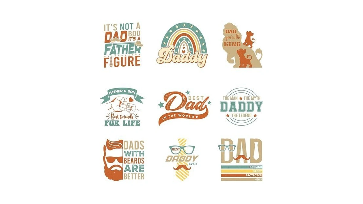 9pcs Dad Daddy Iron On Transfer Decals Thermal Stickers For