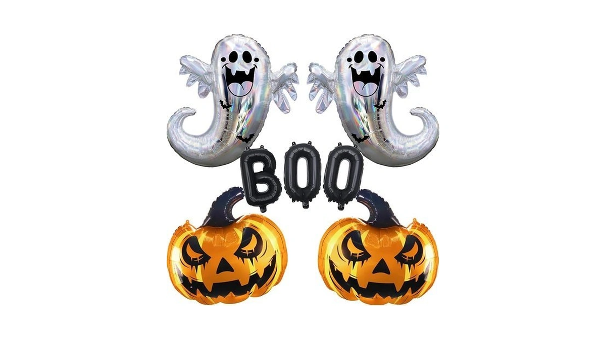 7pcs Halloween Balloons, Huge Boo Ghost Pumpkin Aluminum Foil Balloons