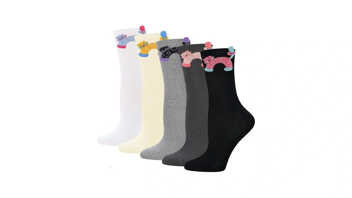 Scenicamp 5 Pairs Women's Cat Socks Cute Animals Casual Cozy
