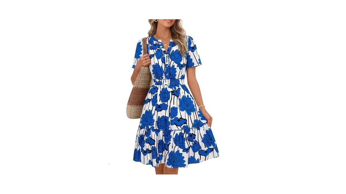 Merokeety Women's 2026 Spring Summer Floral Dress V Neck Short