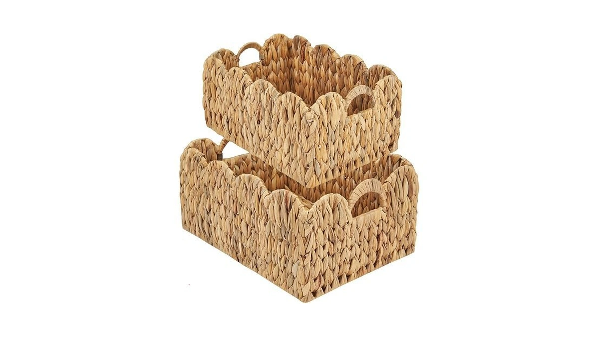 Fairyhaus Wicker Basket 2pack, Handwoven Scalloped Wicker Storage Basket With