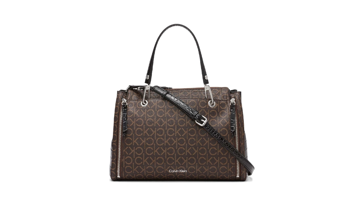 Calvin Klein Reyna Novelty Satchel, Brown/khaki/black Logo
