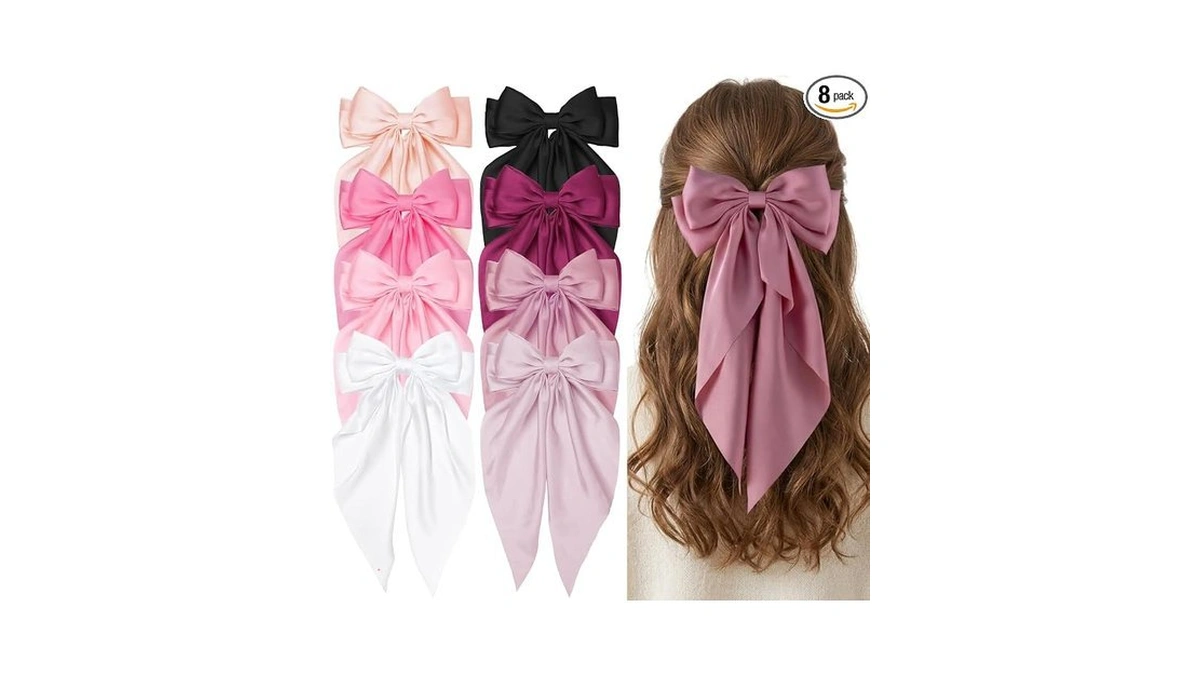 Hair Bows For Women Girls, 8 Pcs Large Satin Hair