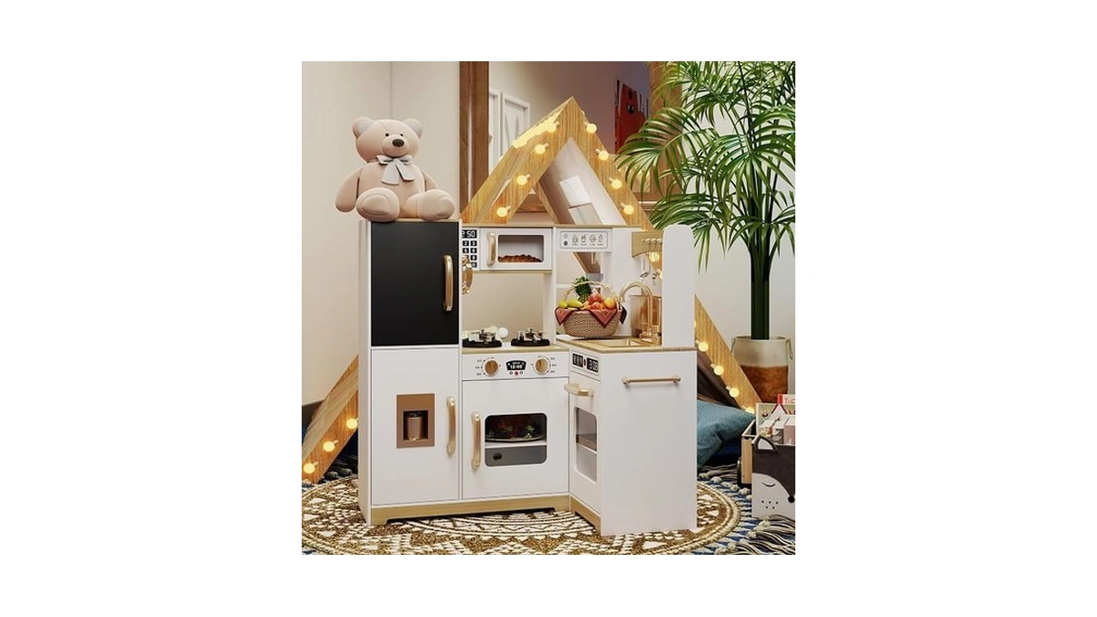 Taohfe White Corner Play Kitchen With Lights,kitchen Set For Kids